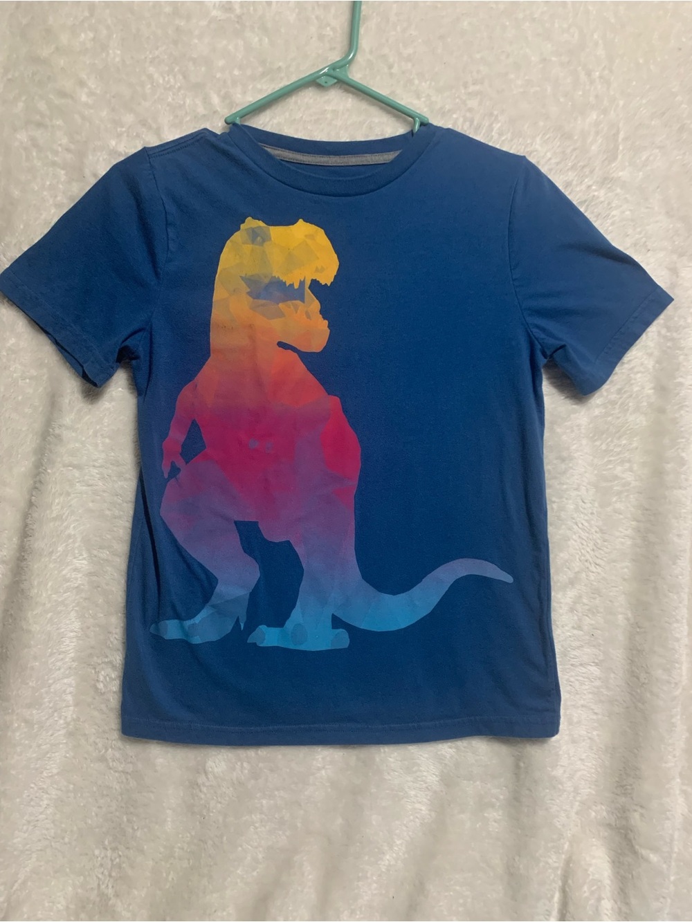 Arizona Jean Company Blue Tee with Rainbow Dinosaur Graphic